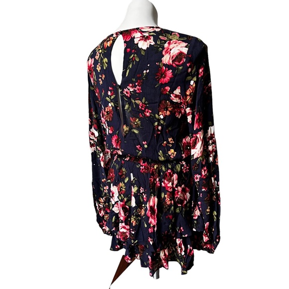 NWT, BluIvy Navy Floral Tiered Ruffle Hem Cinch Waist Dress, sz S - Picture 6 of 12